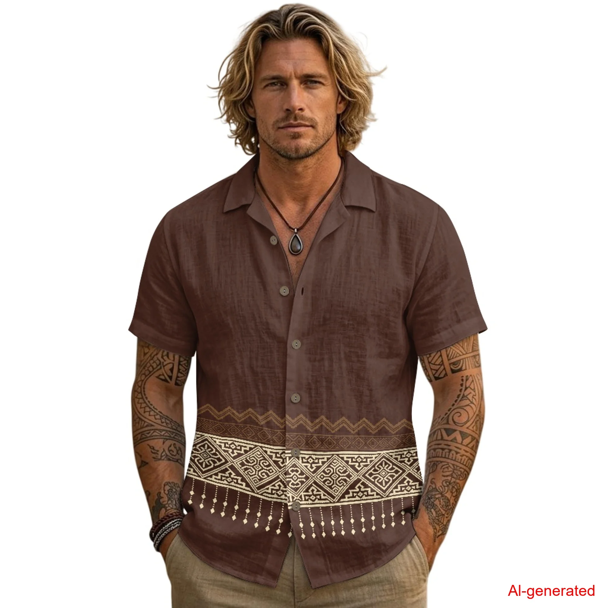 

INSTANTARTS Men's Linen Short-Sleeved Shirt Retro Stripes Button Down Shirt for Men Summer Linen Tops Trendy Beach Blouses 2026