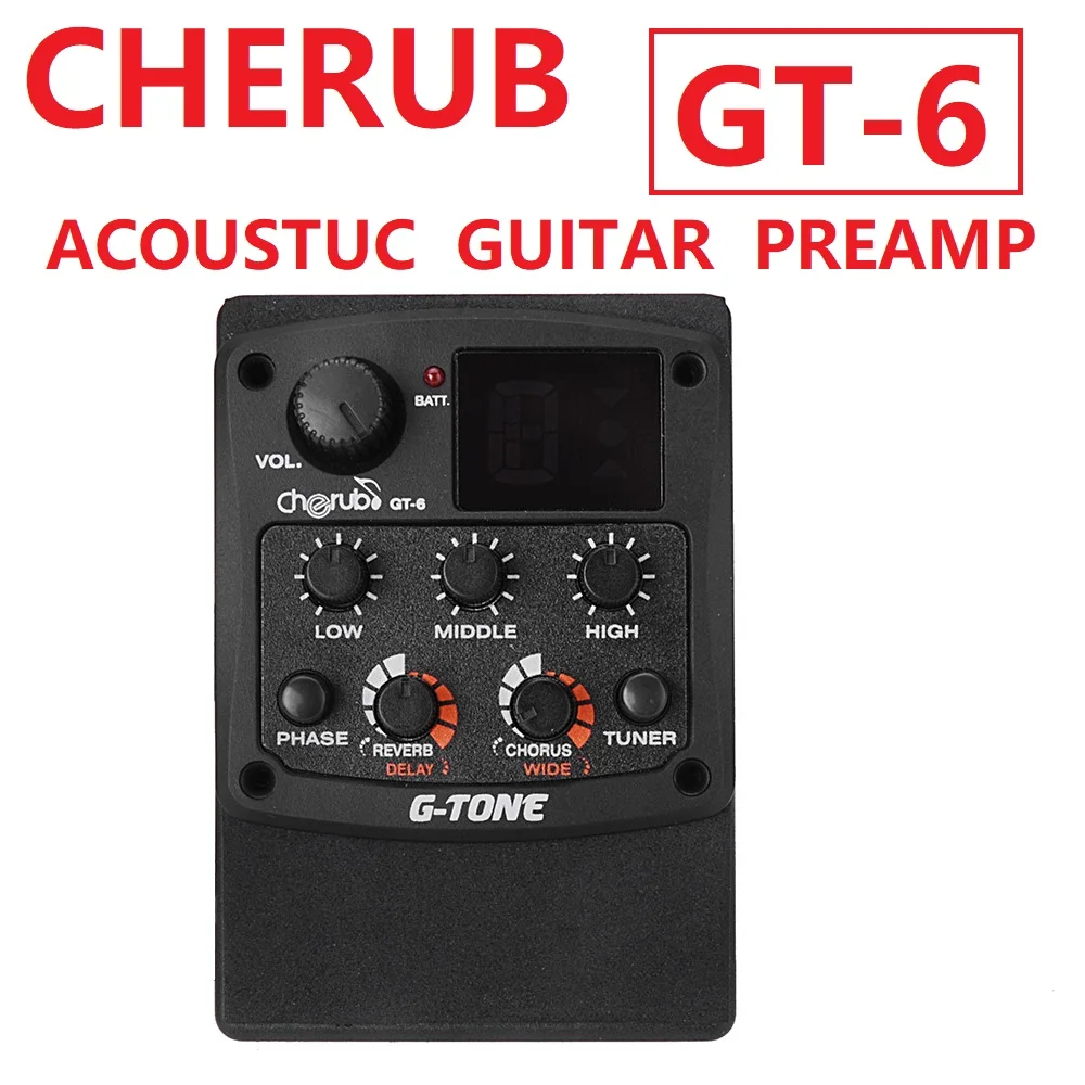 Cherub GT-6 Acoustic Guitar Preamp Piezo Pickup Reverb Delay Chorus 3 Band EQ Equalizer LCD Tuner Effect for Guitar Pickups Part