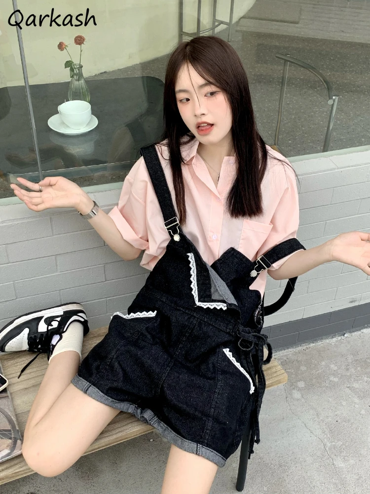 

Denim Wide Leg Rompers for Women Playsuits 2022 Summer Street Y2k Sweet Females College Drawstring Korean Style Baggy High Waist