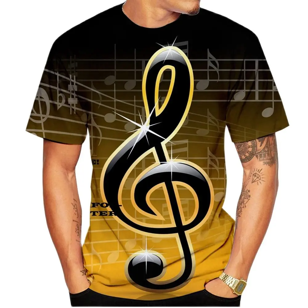 Summer Men'S 3d Printed T-Shirt Music Note Pattern Fashion Casual O Collar Short Sleeve Street Pop Baggy Fun Plus Size Top