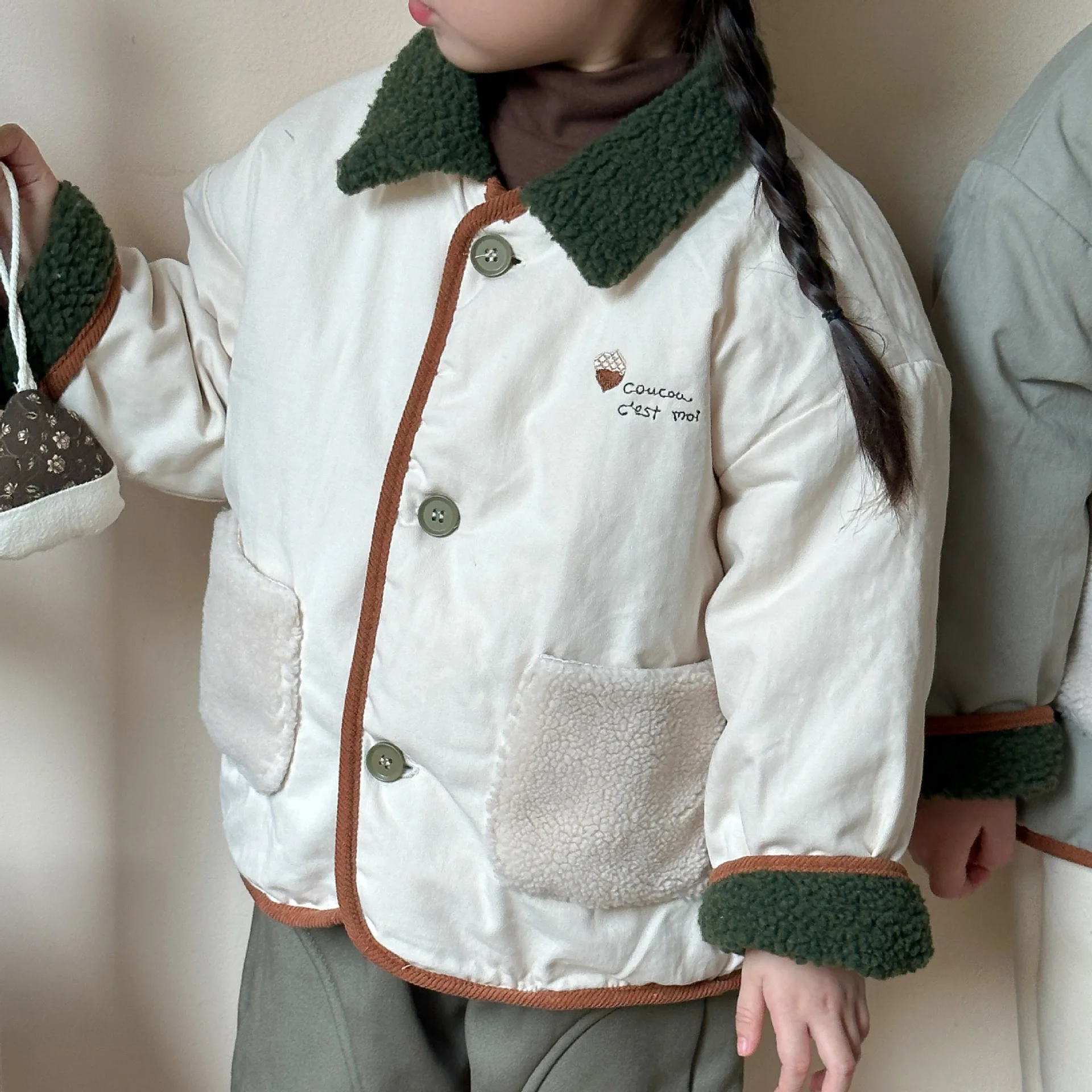 2024 Winter New Children Padded Jacket Plus Velvet Thick Boys Girls Warm Fur Collar Coat Fashion Versatile Kids Quilted Jacket