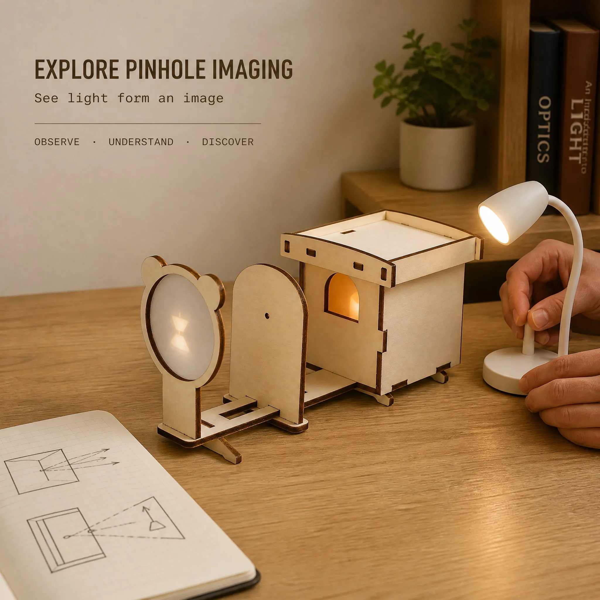 Wooden Pinhole Camera DIY Kit STEM Optics Science Experiment Toy for Kids Students Educational Assembly Model Classroom Learning
