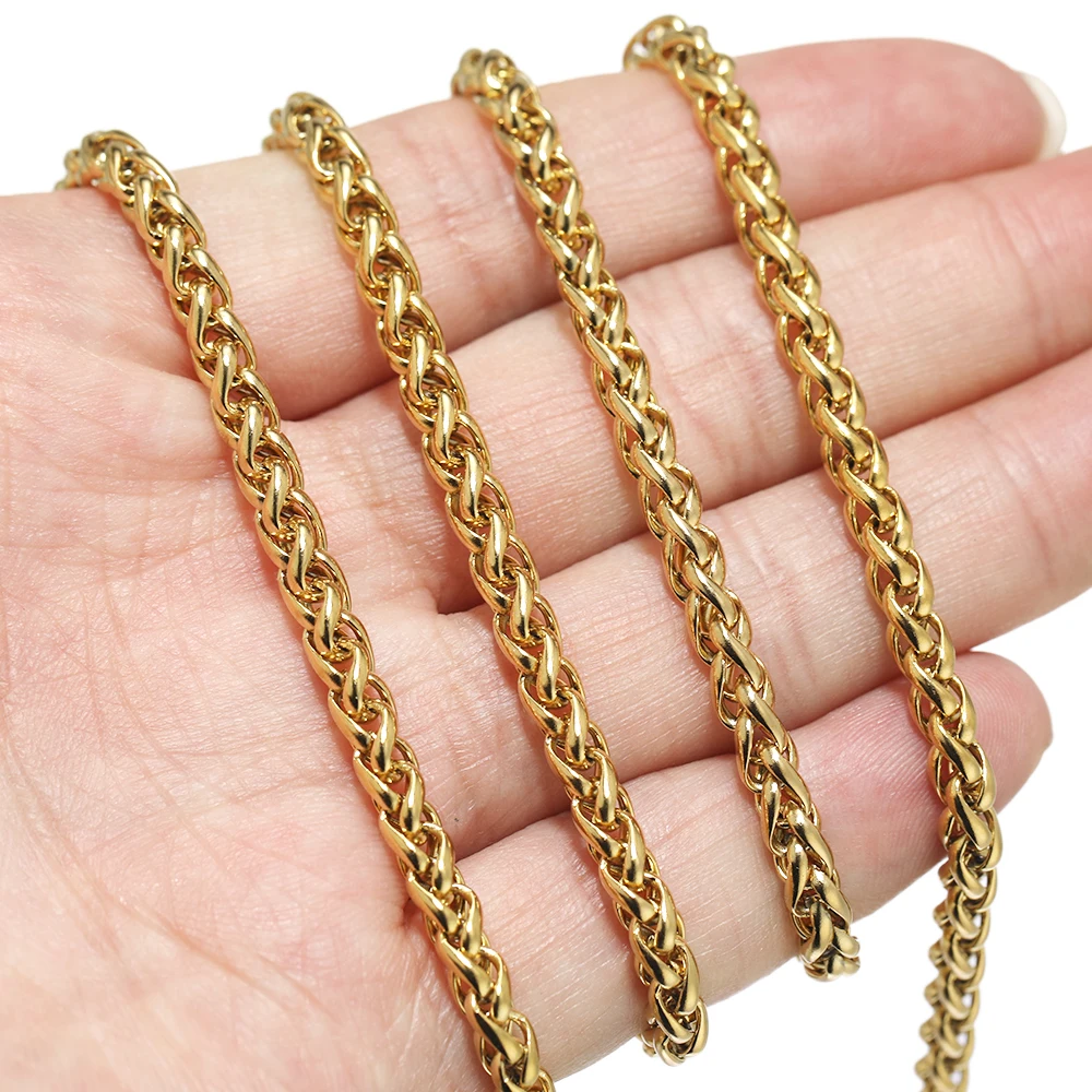 1 Meter Stainless Steel Braided Link Wheat Chains for DIY Women Punk Rock Necklace Accessories Jewelry Making Bracelet Supplies