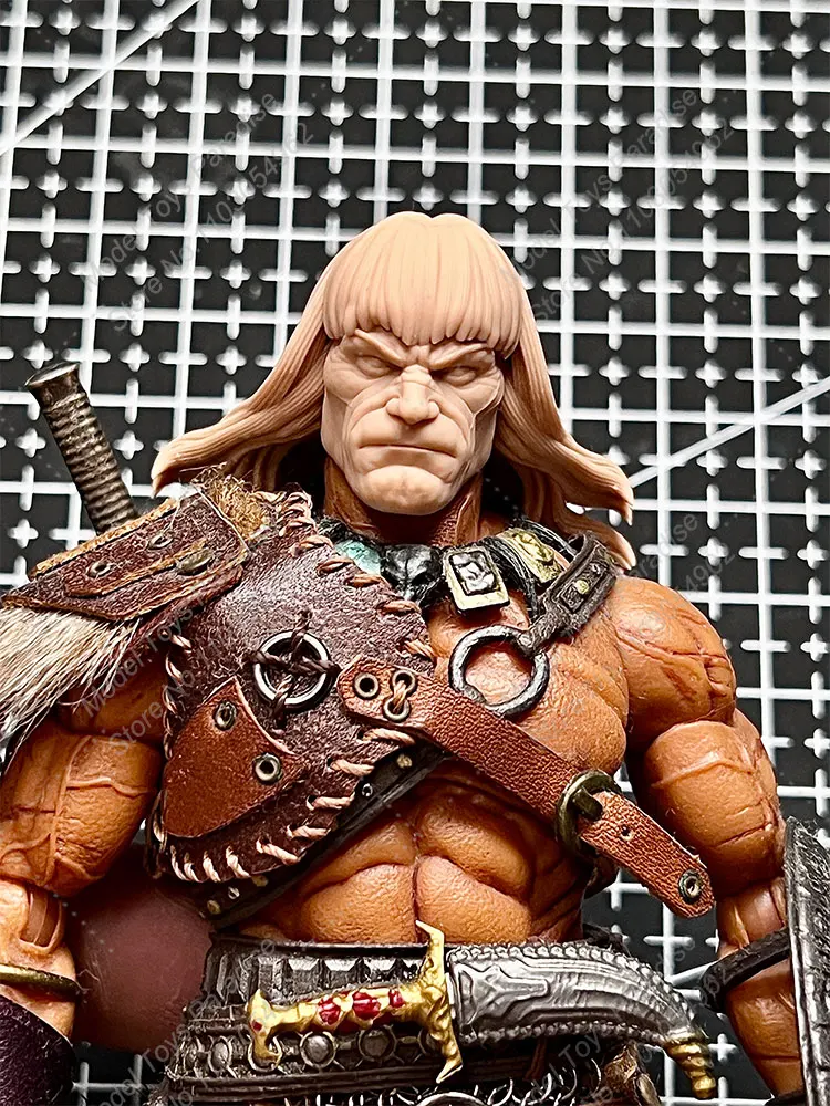 Unpainted 1/12 Men Soldier Conan Head Sculpt Conan the Barbarian Super Hero White Model Head Carving Fit 6\'\' Action Figure Body