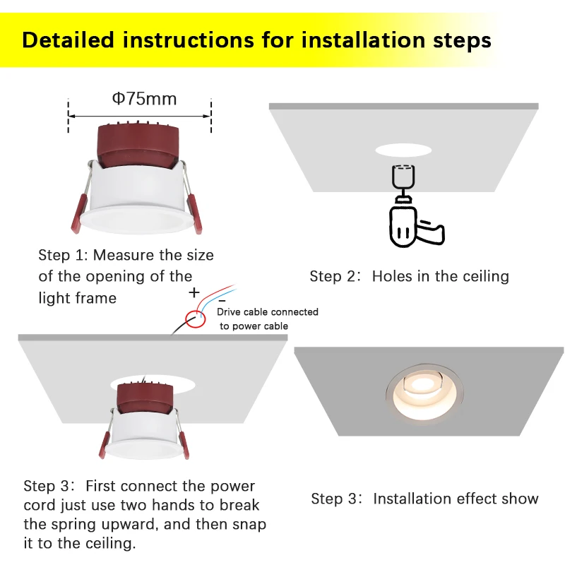 LED Downlight Anti-Glare Dimmable Celling Light Spotlight Aluminum 7W 12W Focus Lamp Warm White 3000K for Indoor Lighting