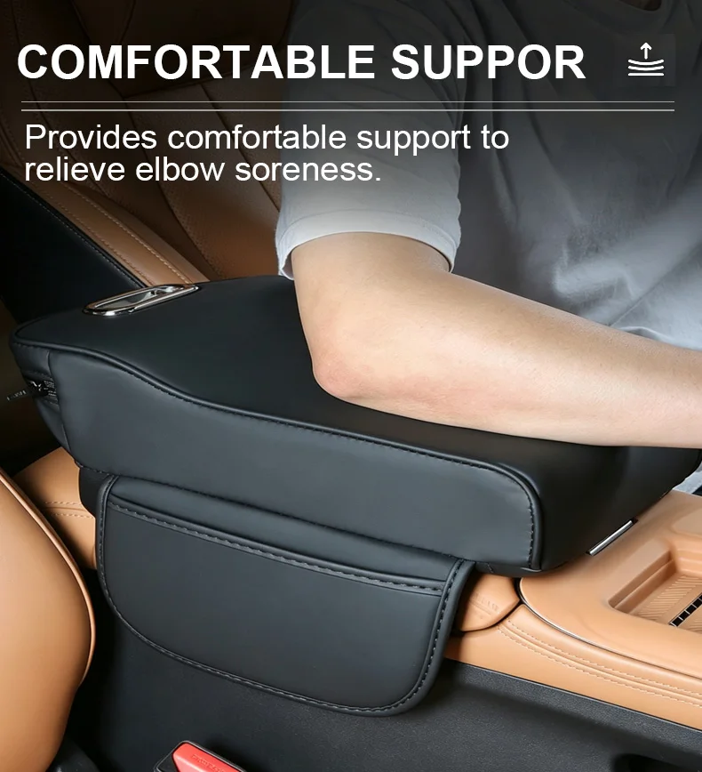 Vtear Universal Car Armrest Pad Heightening Cushion Elbow Support With Side Storage Pockets PU Memory Foam Interior Accessories