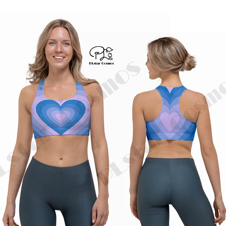 PLstarCosmos Newest 3DPrint Plaid Heart Y2K Yoga Sport Bra With Chest Pad Cup Fitness Gym Cozy Unique Women Vest Running Hot Top