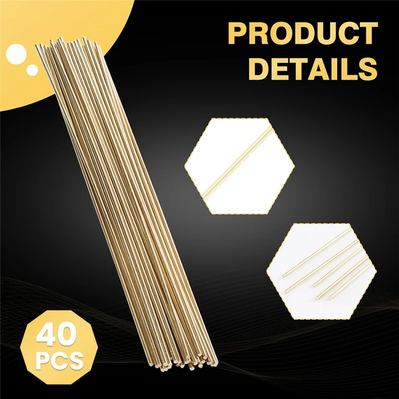

AT19-HS221 40Pcs Brass Brazing Rods 5/64" Diameter Round Bare Bronze Self Fluxing Welding Sticks 1/2 Lb