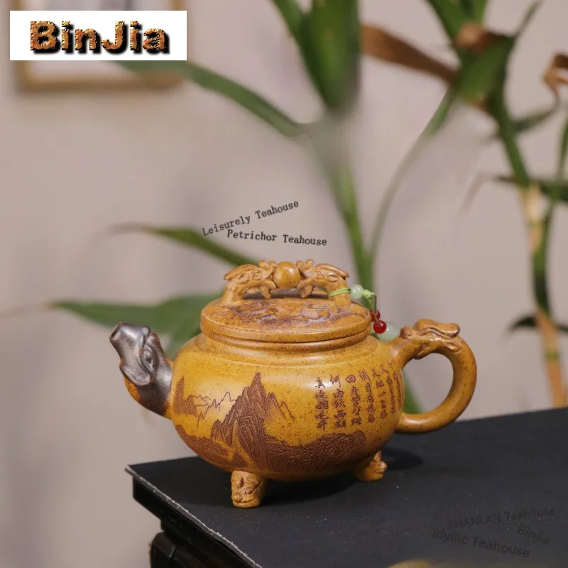 420ml Vintage Yixing Purple Clay Teapots Handmade Eagle Dragon Pot Raw Ore Keel Gold Sand Mud Kettle Zisha Tea Set Gifts Craft
