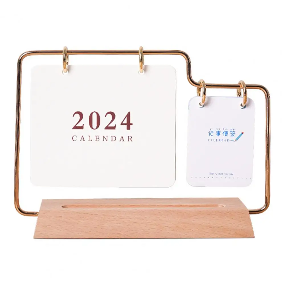 Thickened Desk Calendar with Pen Slot Desk Calendar with Solid Wood Base 2024 Solid Wood Desk Calendar with Metal for Home