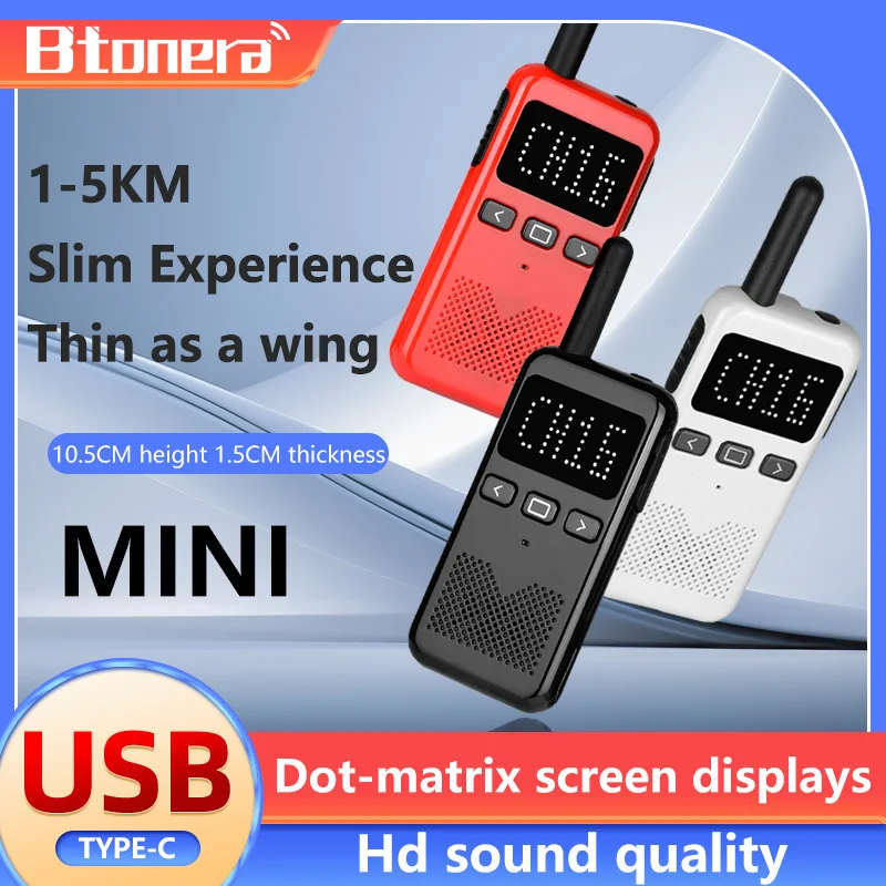 

BTONERA BT388 Walkie Talkie with LCD Screen Portable Ultra-thin Walkie-talkie PMR/FRS License-free Two Way Radio Type C Charging