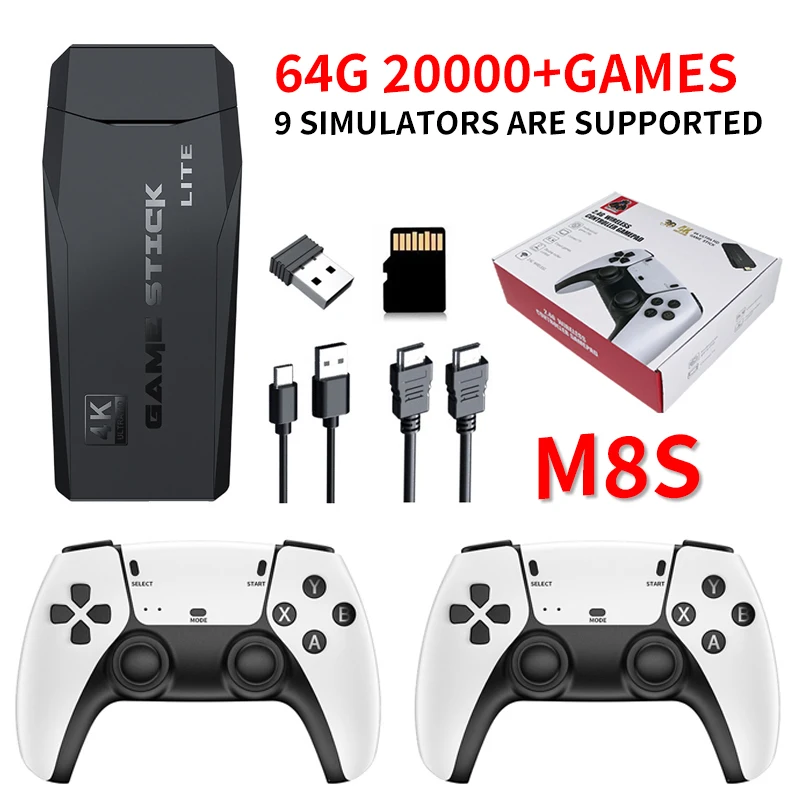 Consola de videojuegos Retro M8S M8 4K HD, mando inalámbrico 2,4G, más de 20000 juegos, 64GB, juegos Retro para niños, regalos