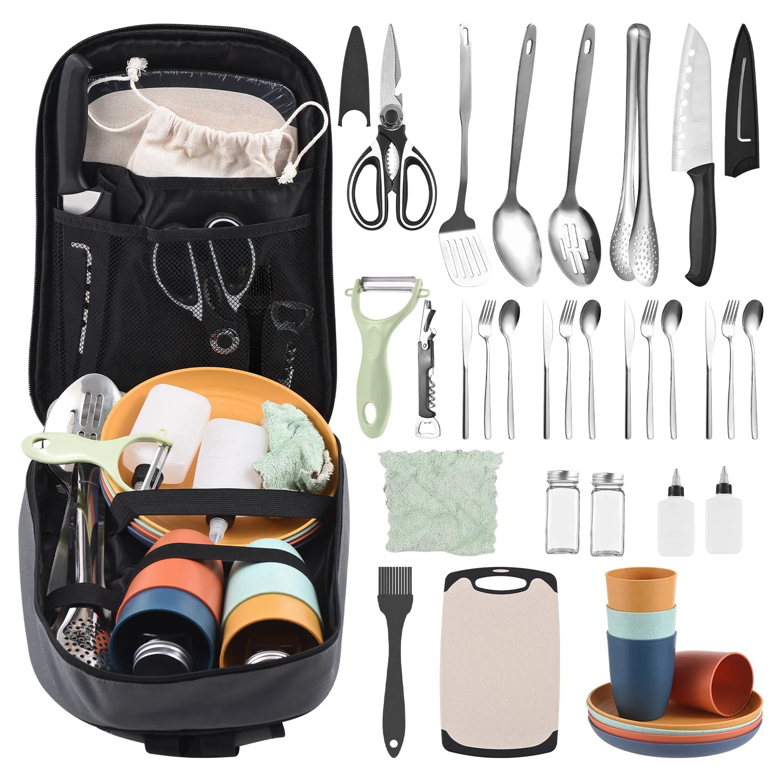 Camping Cooking Utensil Travel Set Camping Cooking Utensils Set Camping Essentials Gear for Camping Kitchen Cooking Grilling