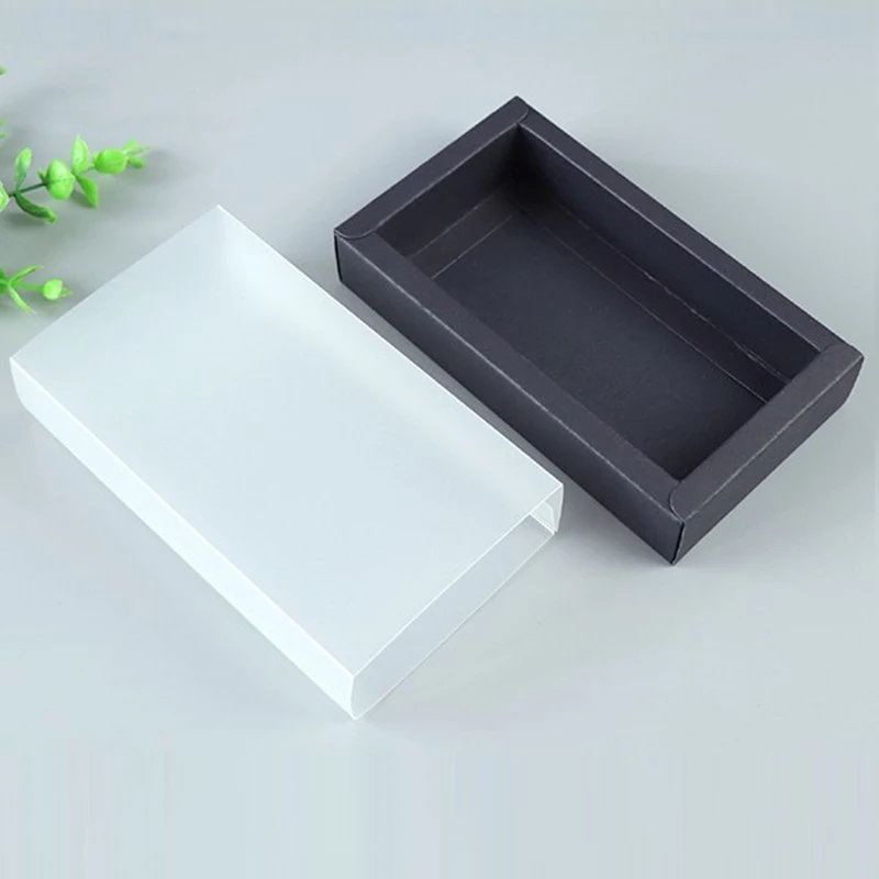 10pcs/20pcs Frosted Kraft Paper Drawer Boxes with Clear Sleeve for Handmade Soap Craft Black White Party Gift Packaging
