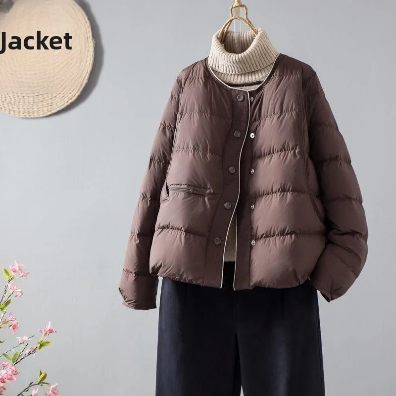 

Lightweight Du down Jaet round Ne Casual Women's Faion Outerwear Simple Sli Winter New Arrival Commute Sle