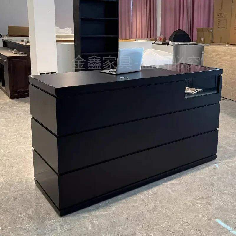 Minimalism ​​Black Bake-lacquered Cashier Counter Compact Boutique Salon Reception Desk Beauty Front Table Furniture FYRD​​