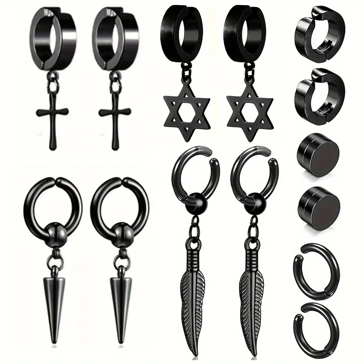 1–7 Paar schwarze magnetische Ohrstecker, Edelstahl-Clip-Ohrringe für Männer, gefälschte Kreuz-Ohrringe, Creolen-Ohrclips