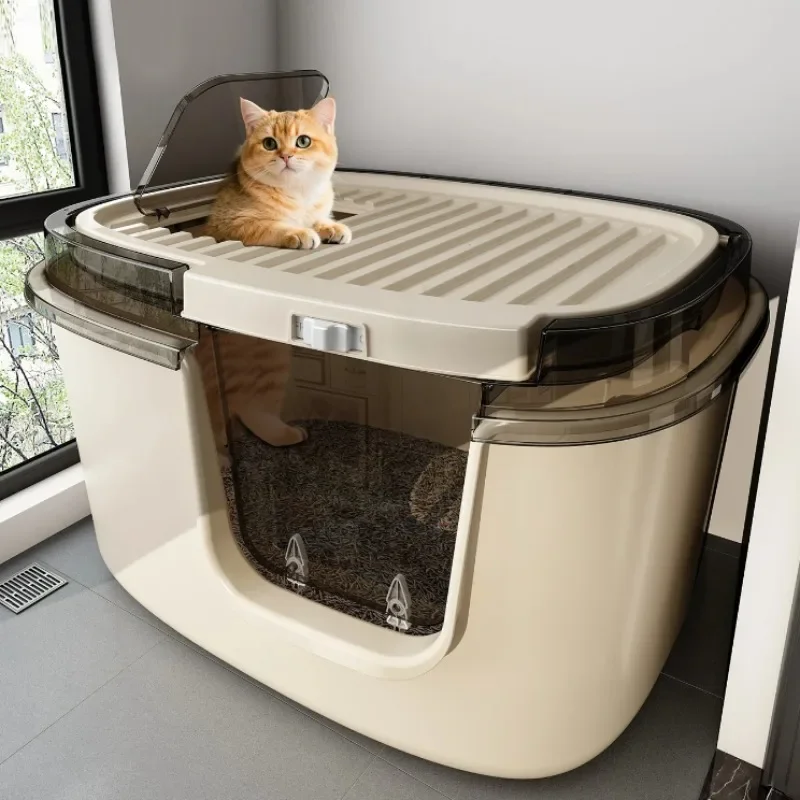 Extra Large Cat Litter Box with Top Entry Anti-Splash Jumbo Closed Toilet for Maine Coon Giant Cat Sand Pan with Dustproof Cover