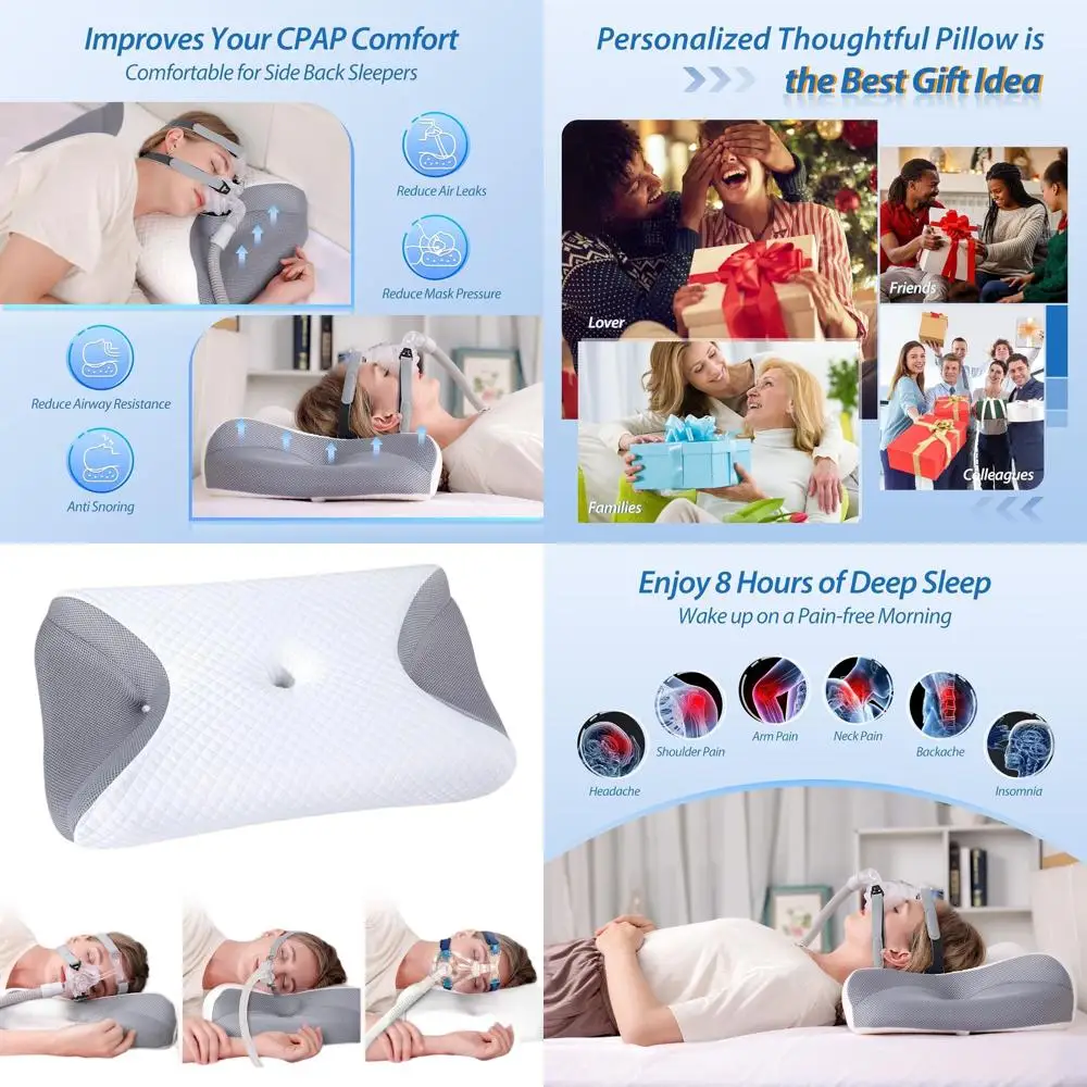 

Подушка для сна на боку с CPAP-функцией и носовой подушкой для снижения утечек воздуха и улучшения комфорта при болях в шее