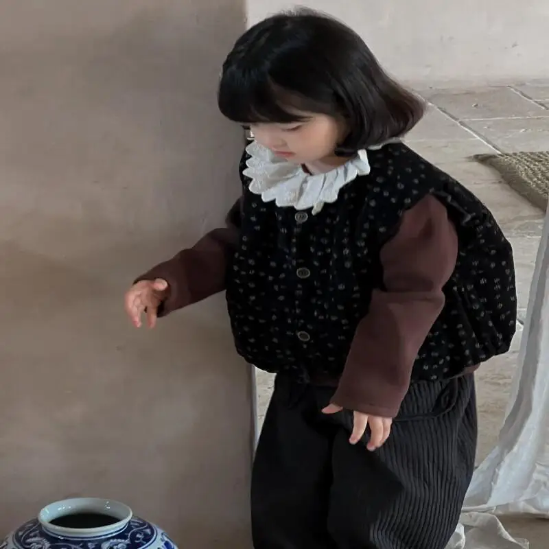 

Повседневный теплый детский жилет, осень-зима 2026, модное свободное утепленное хлопковое стеганое пальто с цветочным принтом для девочек, верхняя одежда для детей