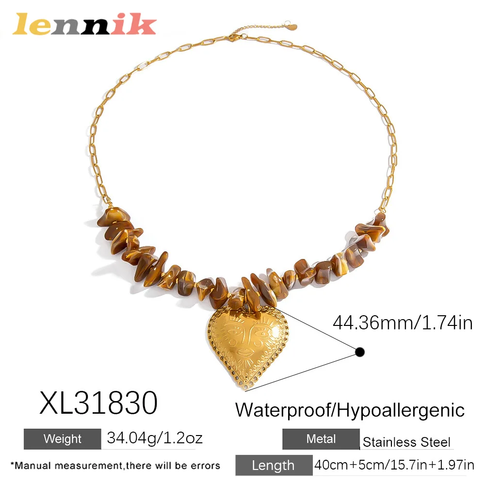 LENNIK الراقية قلادة قلادة، الفولاذ المقاوم للصدأ التيتانيوم الصلب، قلادة القلب العنبر، الخريف الشتاء ضوء المجوهرات الفاخرة