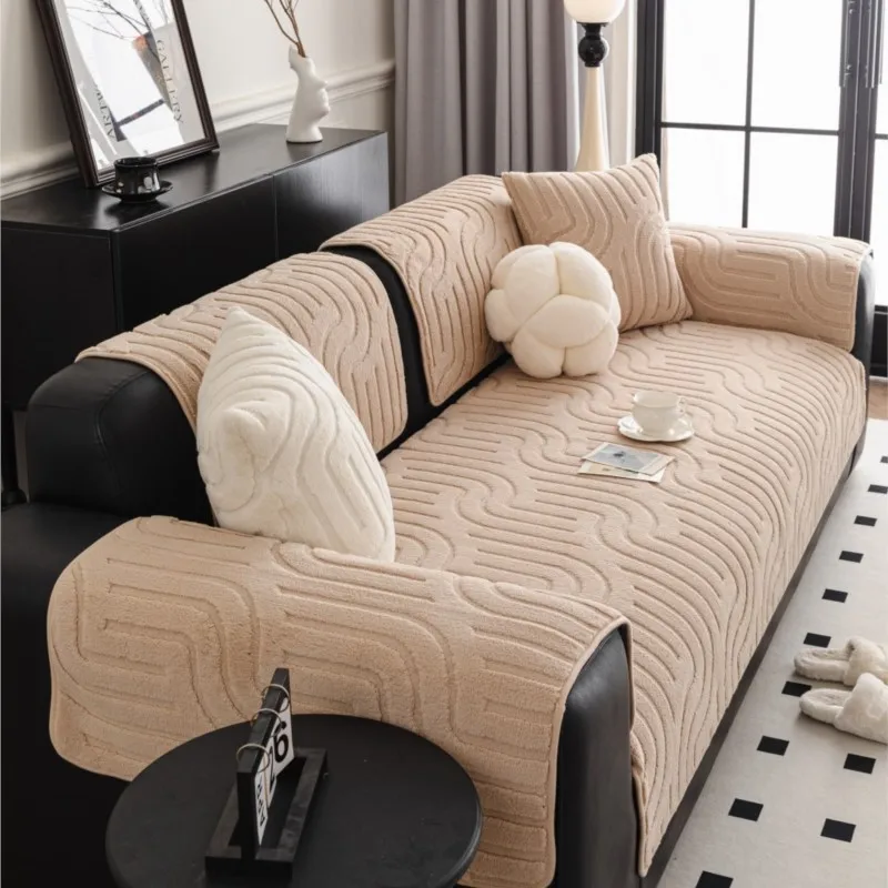 2025 جديد الخريف والشتاء الصوف وسائد أريكة سميكة الشتاء أريكة منصات عدم الانزلاق غطاء أريكة مستقيم حامي وسادة أريكة