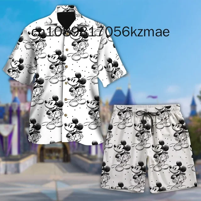 

Disney Epcot Flower Garden Festival Гавайская рубашка и шорты Комплект для отдыха на пляже и отпуска с короткими рукавами Пляжный комплект на пуговицах в стиле ретро