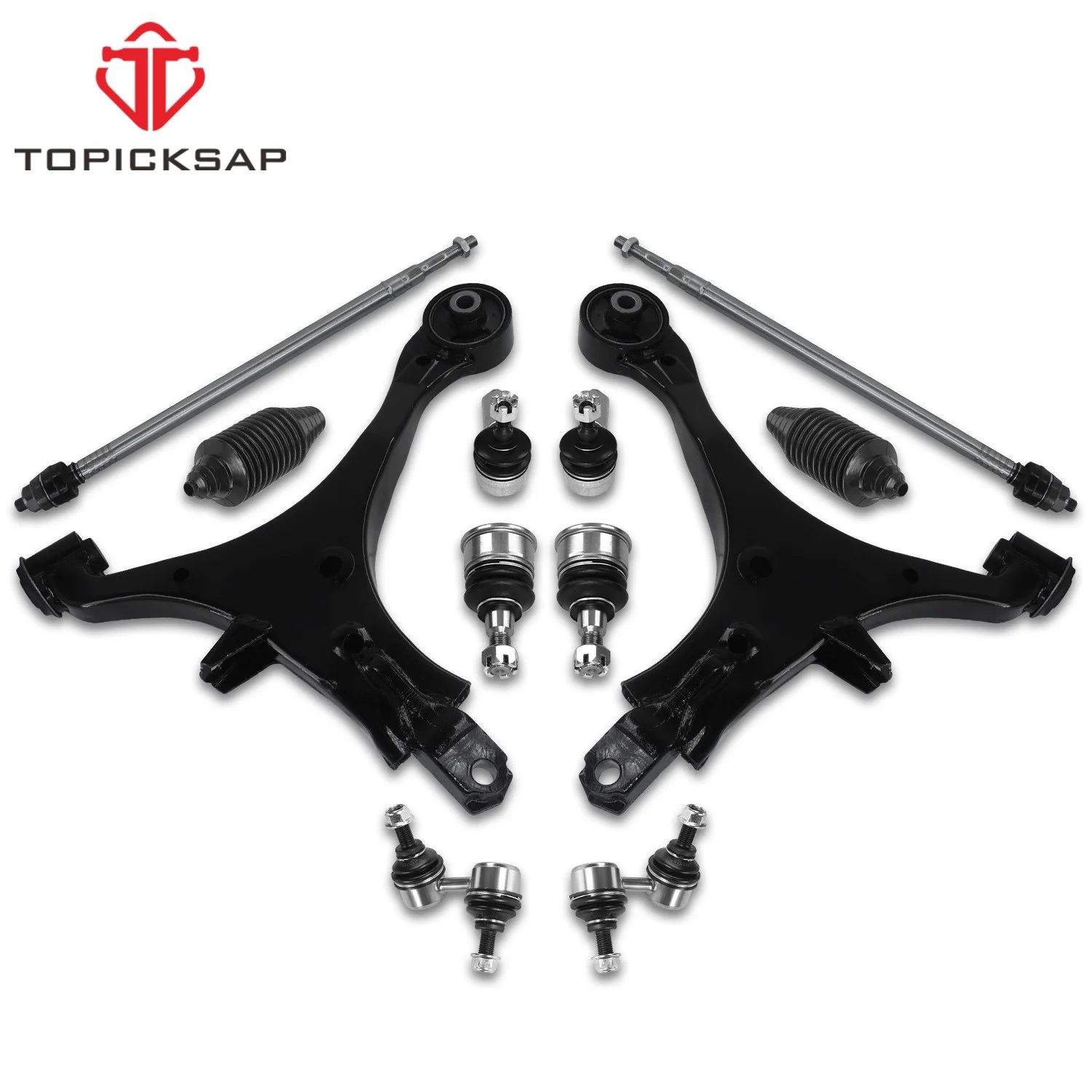 TOPICKSAP 12pcs Front Lower Control Arms Sway Bar Tie Rod Suspension Kits for Honda CR-V 2002 2003 - 2006