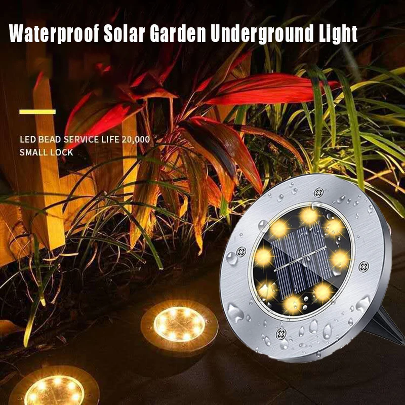 Solar Floor Lights, Waterproof Solar Garden Lights, Upgraded Outdoor Garden Waterproof Underground Lights (white /warm Light)