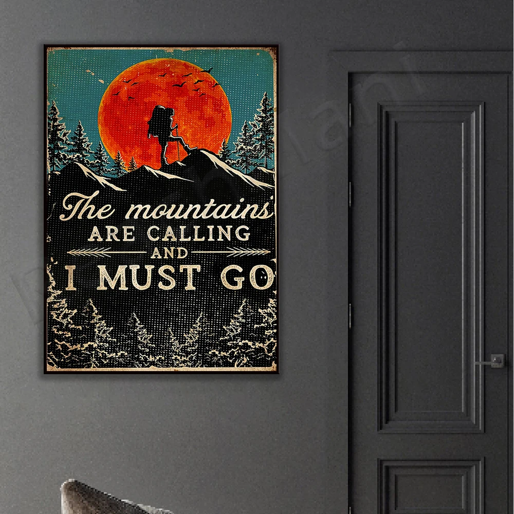 Hiking poster, love hiking poster, mountains are calling, i must go retro poster, adventure retro poster, hiking lover gift