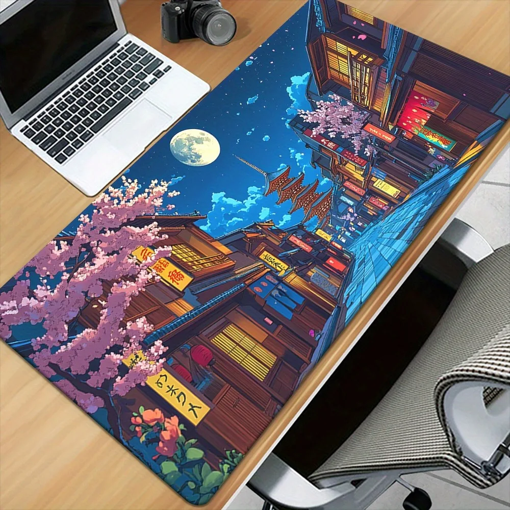 Japanese-style landscape table mat - High-definition printed mouse pad, featuring cherry blossom and pagoda designs