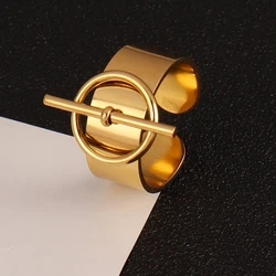 316L Stainless Steel Ring Geometry Lock Wide Ring Open Rings For Women Circle Pendant Ring Finger Ring Jewelry Party Gift
