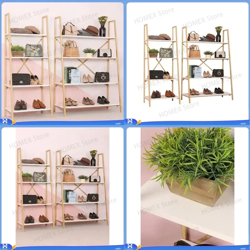 Gold Multi Layer Shoe Rack Display Stand for Store Clothing Shop Bag Storage Cabinet Metal Shelving Unit Retail Showcase