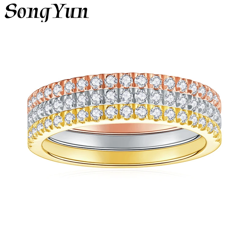 SONGYUN Moissanite Diamond Jewelry Versatile Stackable Closed‑Band Moissanite Ring S925 Silver Plated 18K Color Gold