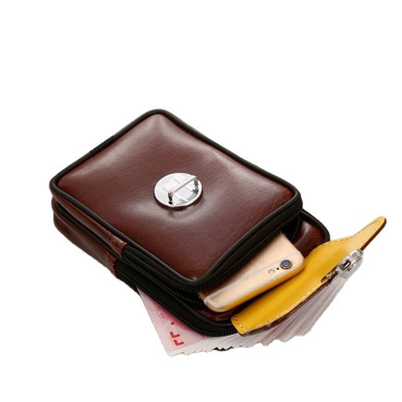 Riñonera de cuero Vintage para hombre, bolso de cintura con cremallera, bolso con Clip para cinturón, bolso de mano para teléfono