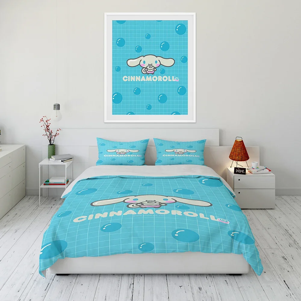 Cartoon Sanrio Cinnamoroll Duvet Cover Light Blue Kids Gifts Teen Boys Girls Bedding Set Single Double Size Room Decor