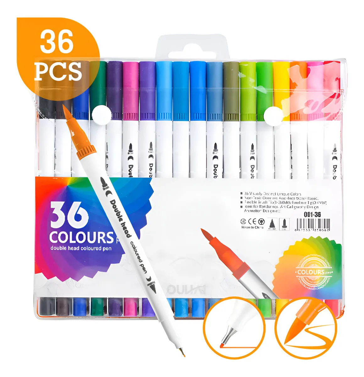 36 Pen Brush Pen Dual Tip for Lettering Drawing Kit JJ3676