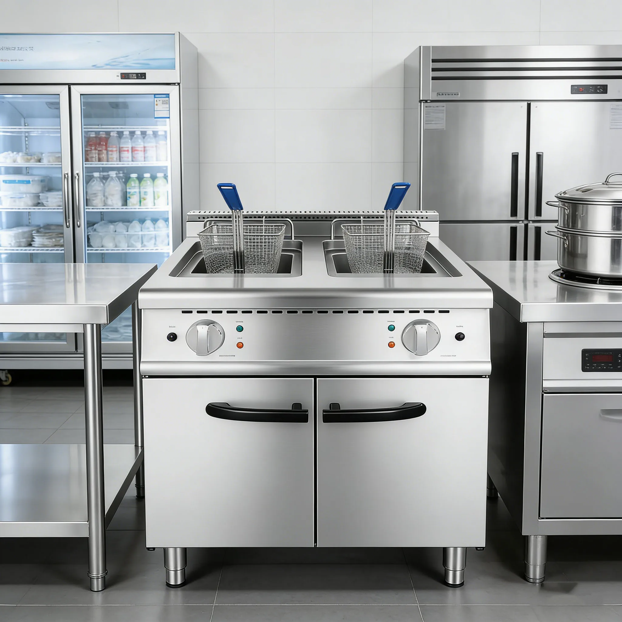 For CPVKRY 18L Double SS 380V Electric Commercial Deep Fryer Machine With Cabinet 18KW Multi-Plug For Restaurant Use %*