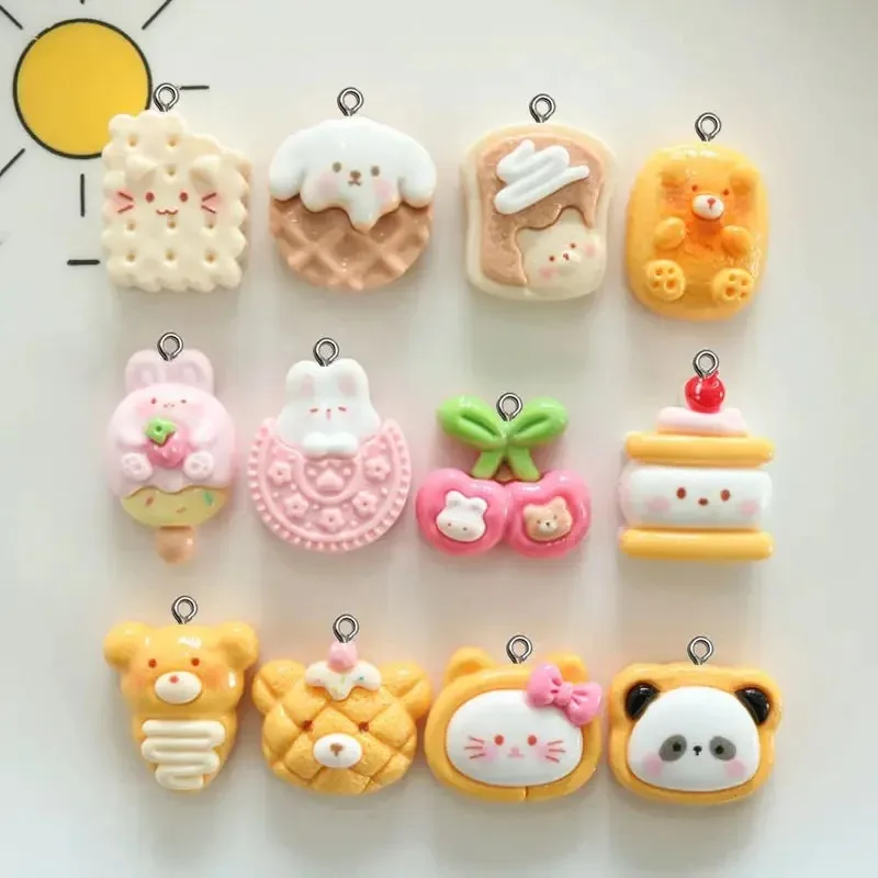 10 قطع لطيف الكرتون الحيوان الكوكيز الراتنج سحر DIY قلادة متعة الأقراط قلادة مجوهرات ديكور Kawaii المفاتيح #1