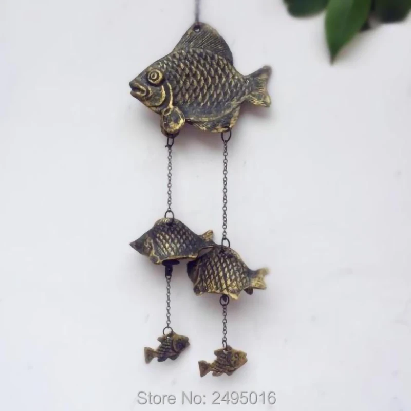 

5-Fish Metal Windchime - Cast Iron Lucky Fengshui Hanging Ornament for Garden, Balcony Decor Handmade Craft Great Gift good sale