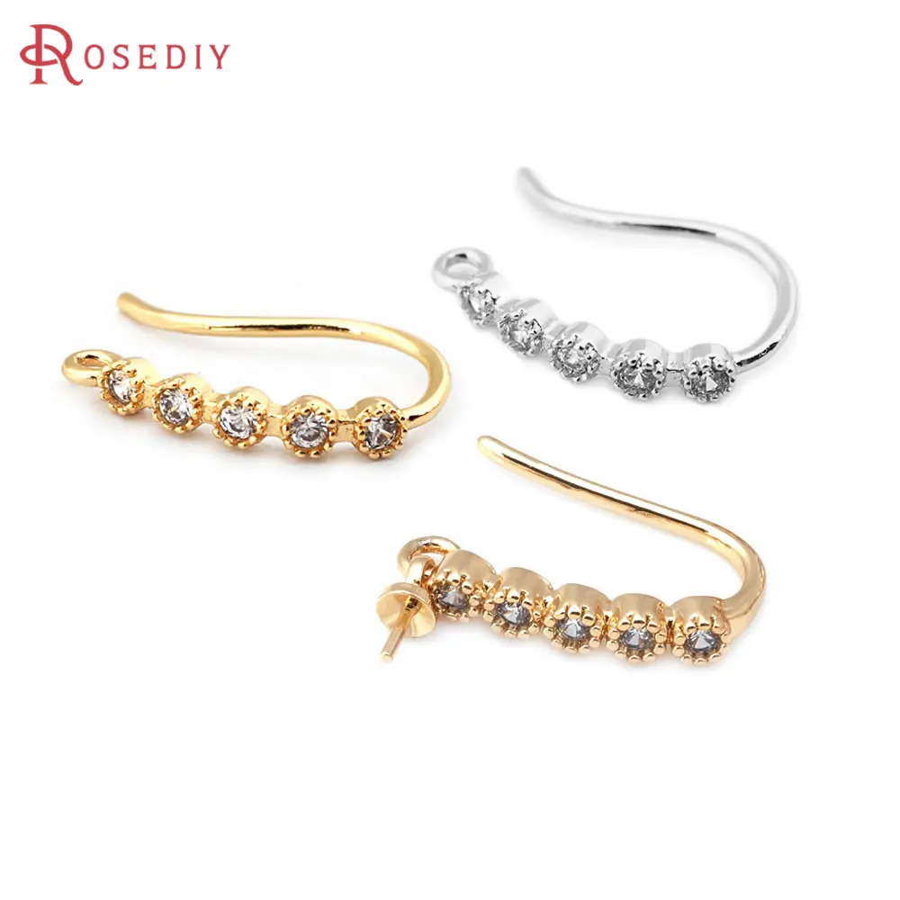 6PCS Height 15MM 18K Gold Color Brass with Zircon Earrings Hooks High Quality Jewelry Making Supplies Diy Findings Accessories