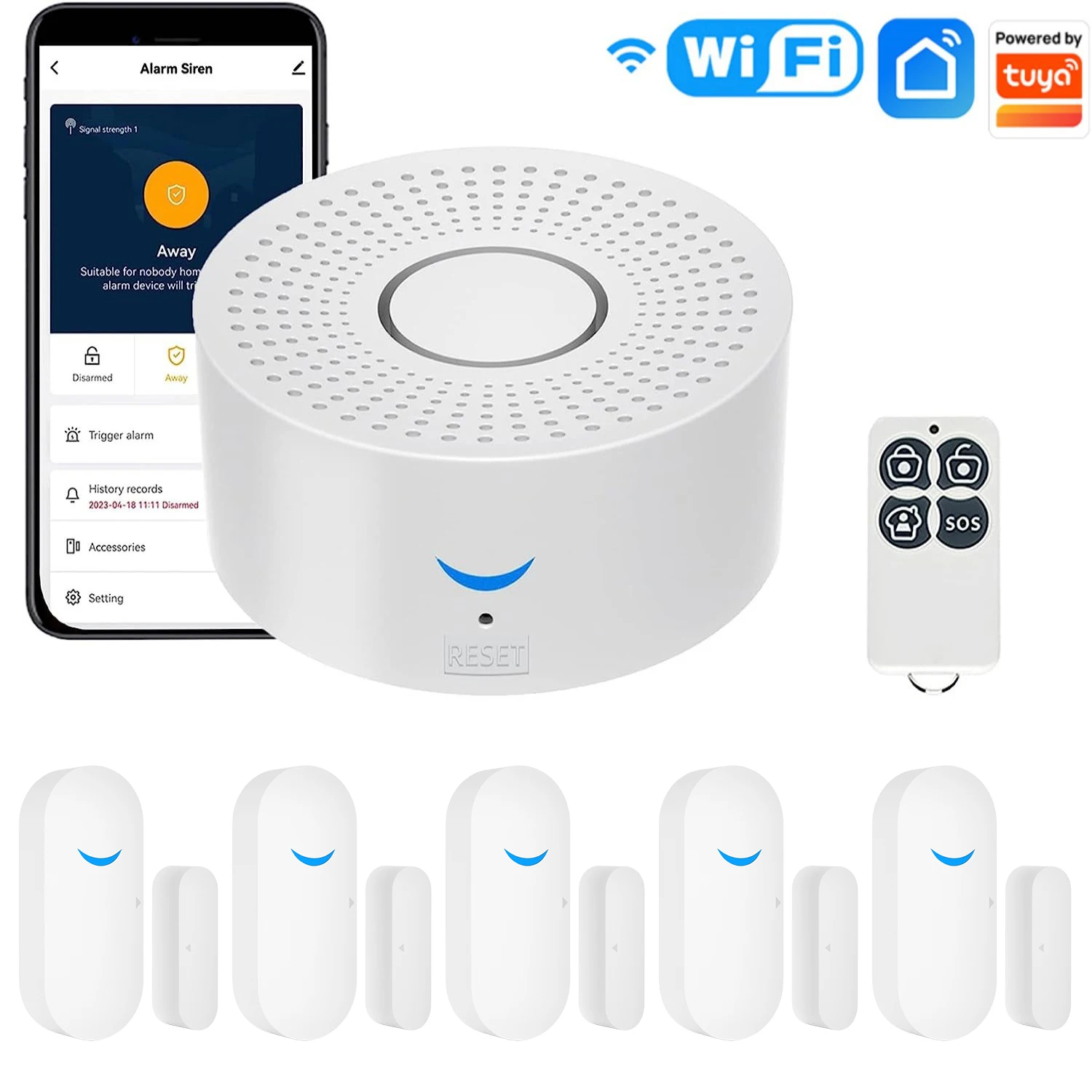 WiFi Door Alarm System, Wireless Diy Smart Home Security System, With Phone App Alert，Alarm Siren, Door Window Sensor, Remote