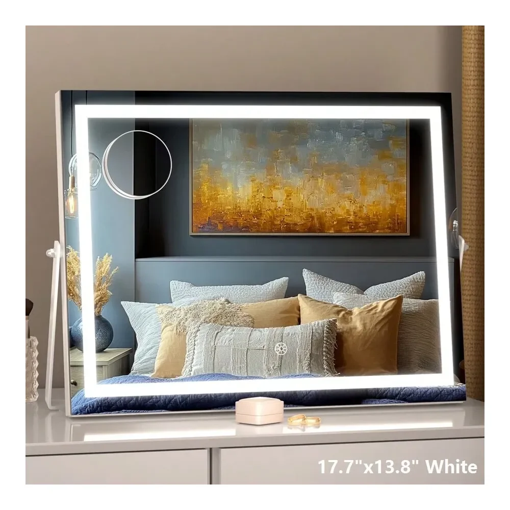 

Зеркало с LED-подсветкой 32x22 дюйма, с регулируемой яркостью, 3 цвета, сенсорное управление, идеально подходит для спальни, гардеробной, гостиной, отеля, бара