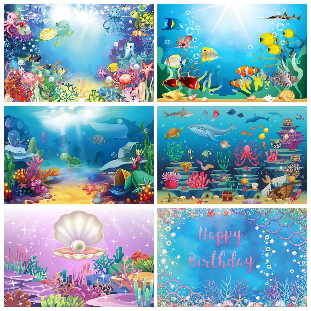 

Underwater World Aquarium Birthday Photography Backdrop Seabed Ocean Coral Photozone Background Baby Shower Studio Props