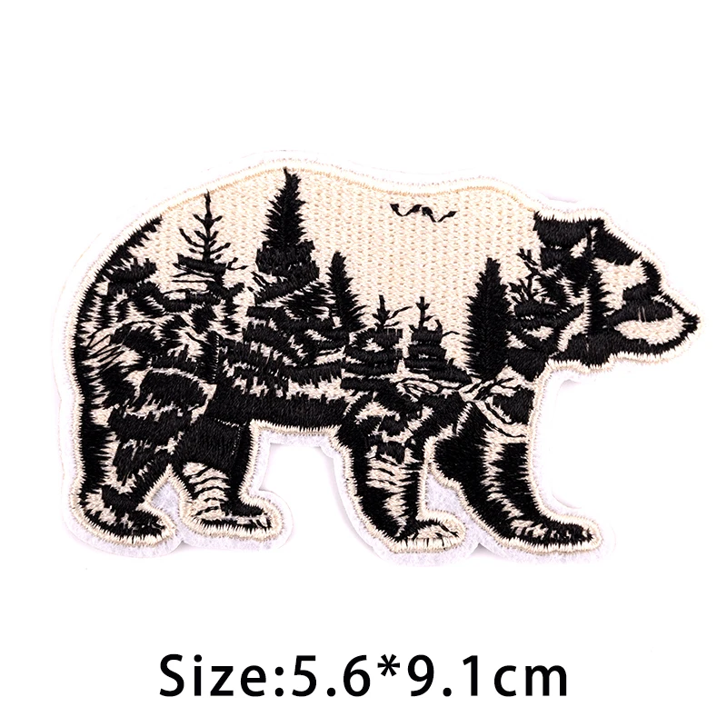 Outdoor Camping Patches For Clothing Polar Bear Nature Travel Iron on Patch DIY Mountain Embroidered Thermoadhesive Patch Emblem