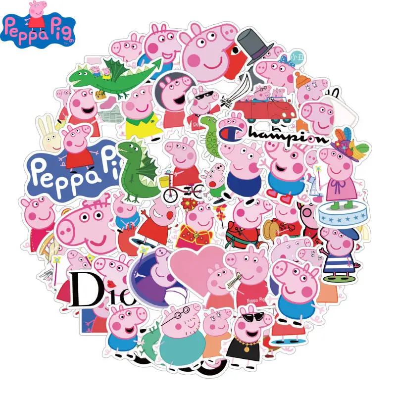 50pcs Peppa Pig sticker Children\'s cartoon doodle sticker Pen box Water bottle refrigerator bag wall decoration small gift