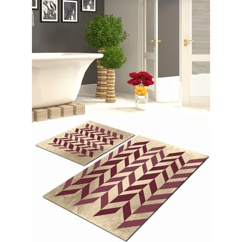 Ardizayn Cream-Colored Burgundy Cartoon Pattern Non-Slip, Not Peel Leather Outsole 2'li Toilet Seat Pad