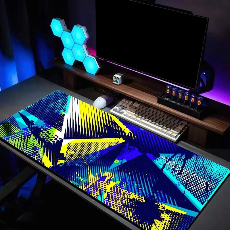 VIKAMA Color Blocking Graffiti Extended Gaming Mouse Pad Anti Slip Waterproof Keyboard Desk Mat E Sports Gaming Pad