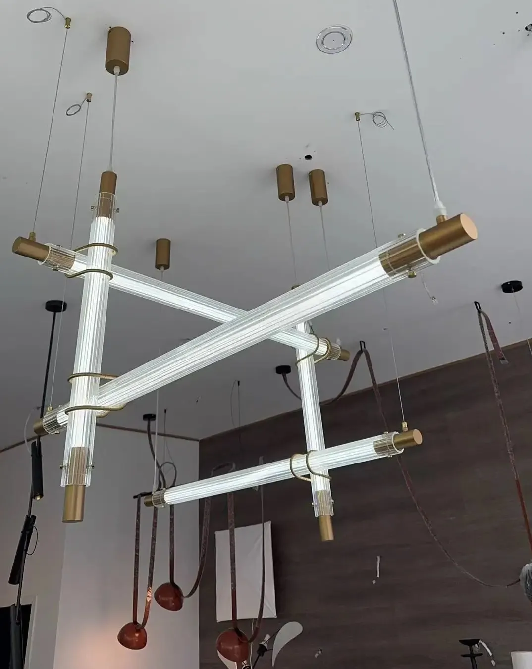 

High-end glass stainless steel chandelier Restaurant Hotel Hotel lobby designer soft mounted staircase chandelier