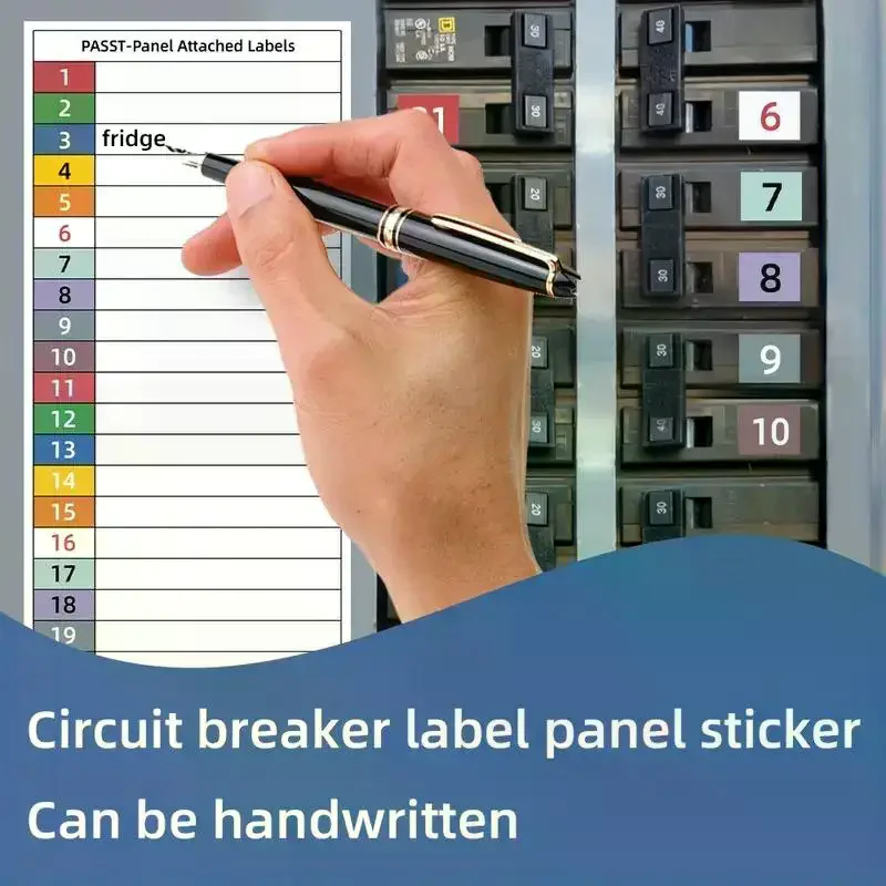 Sticker Set With Circuit Breaker Labels - Handwritten Stickers For Electrical Panels, Boxes, And Shielding Covers